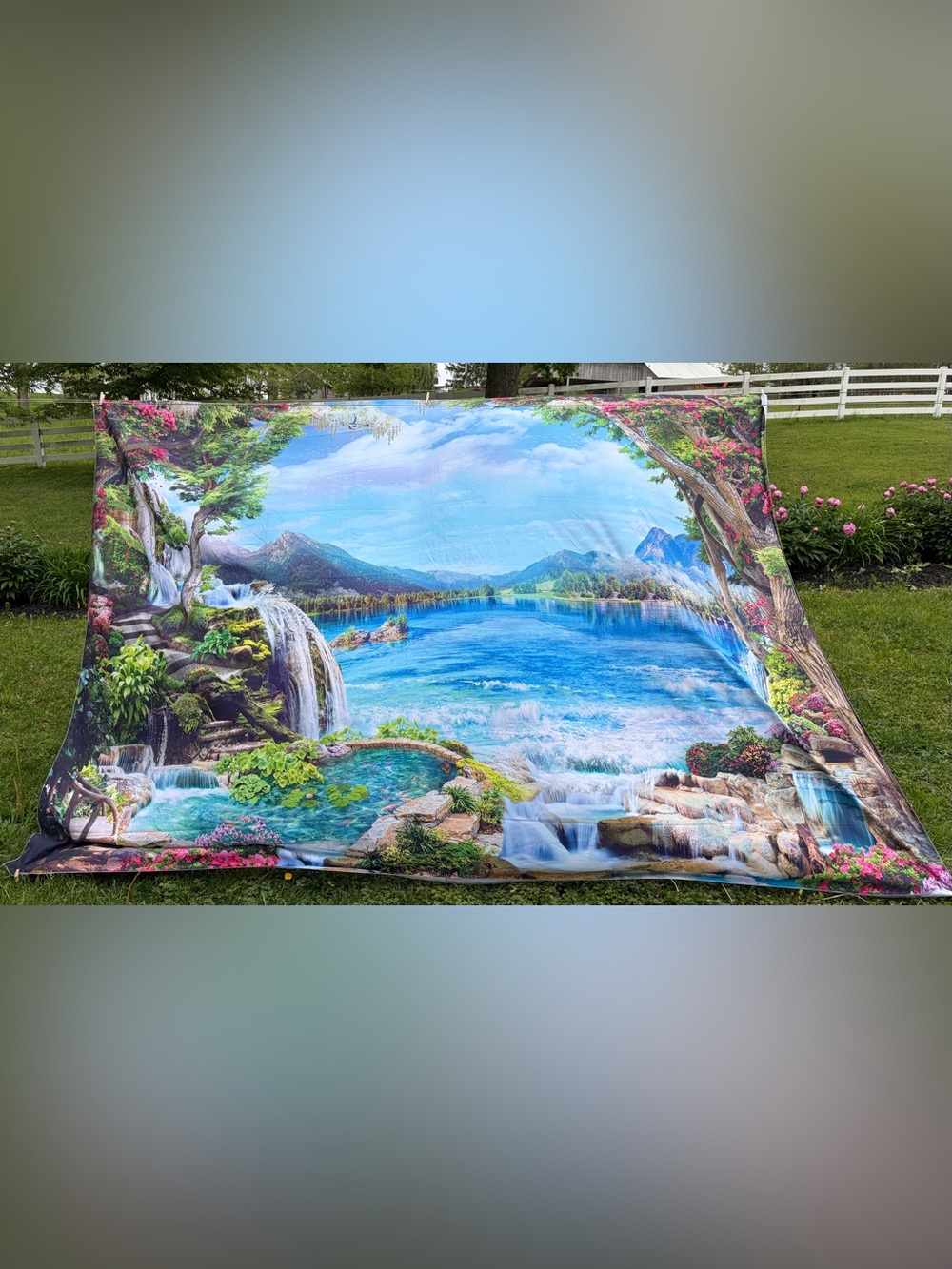 Scenic Blue Lake Waterfall back drop